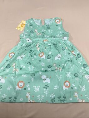 Girls' Mint Green Safari Print Casual Dress